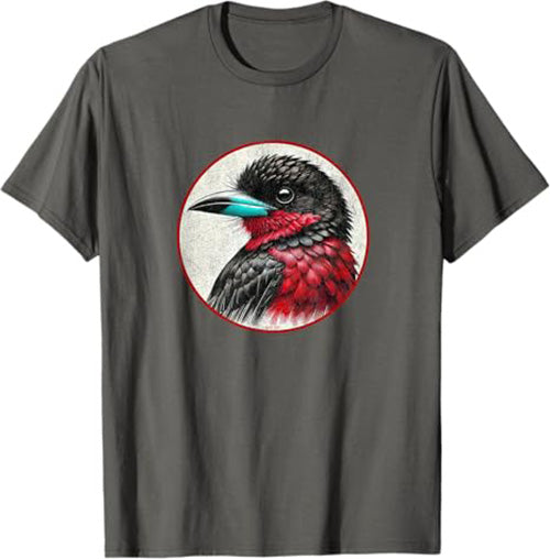 Black and Red Broadbill T-Shirt Retro Design by Bird.fan