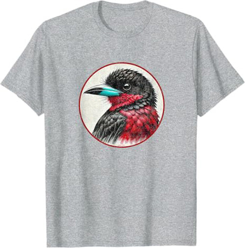 Black and Red Broadbill T-Shirt Retro Design by Bird.fan