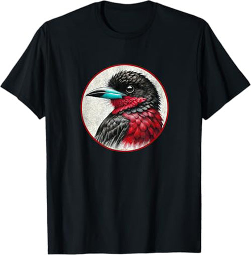 Black and Red Broadbill T-Shirt Retro Design by Bird.fan