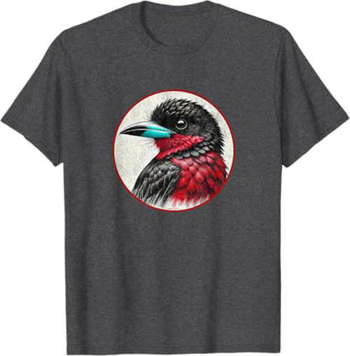 Black and Red Broadbill T-Shirt Retro Design by Bird.fan