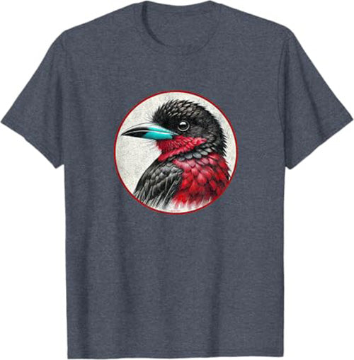 Black and Red Broadbill T-Shirt Retro Design by Bird.fan