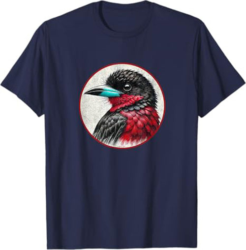 Black and Red Broadbill T-Shirt Retro Design by Bird.fan