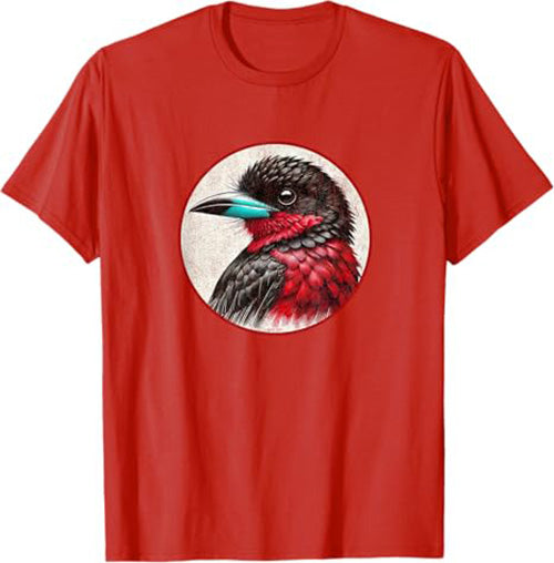 Black and Red Broadbill T-Shirt Retro Design by Bird.fan
