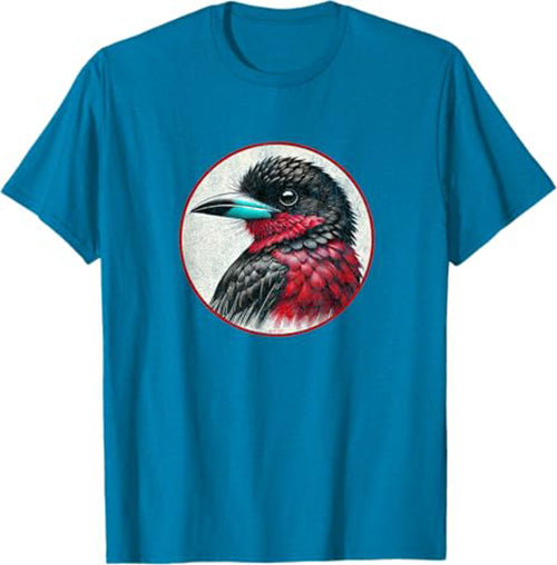 Black and Red Broadbill T-Shirt Retro Design by Bird.fan