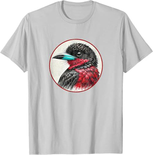 Black and Red Broadbill T-Shirt Retro Design by Bird.fan