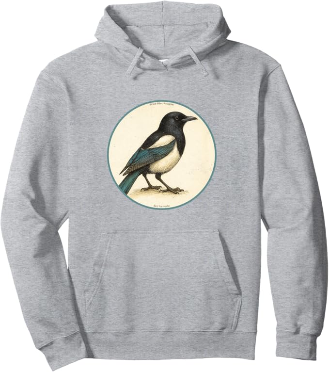 Retro Black-Billed Magpie Hoodie – Vintage Bird Design Sweatshirt