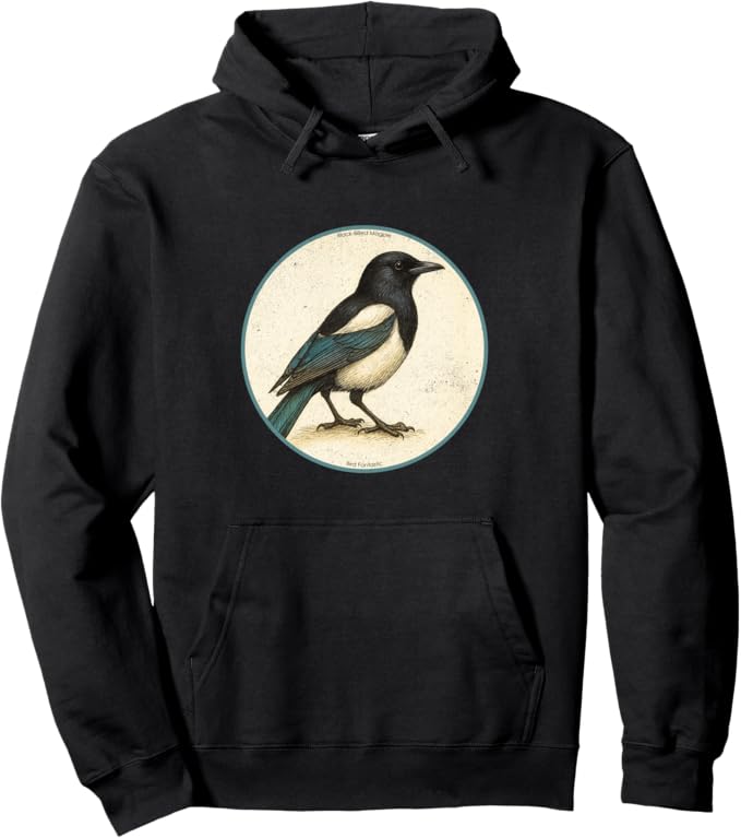 Retro Black-Billed Magpie Hoodie – Vintage Bird Design Sweatshirt