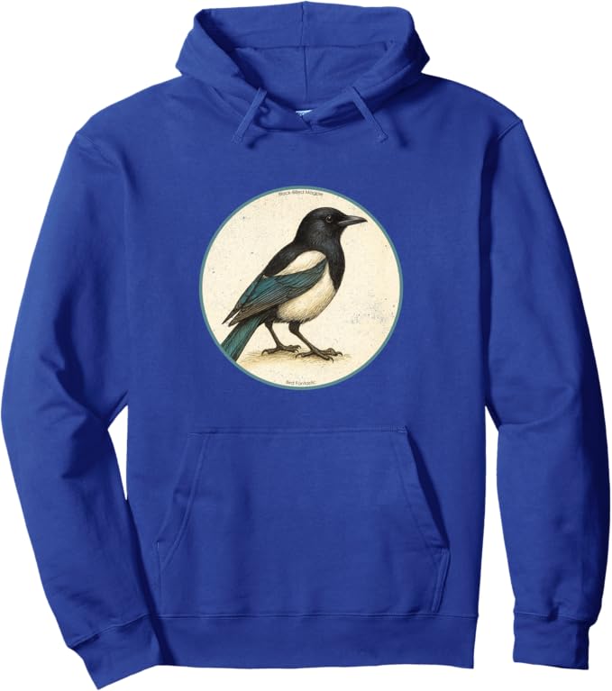 Retro Black-Billed Magpie Hoodie – Vintage Bird Design Sweatshirt