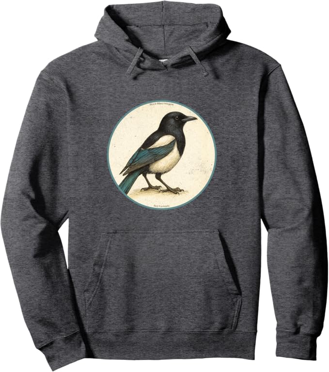 Retro Black-Billed Magpie Hoodie – Vintage Bird Design Sweatshirt