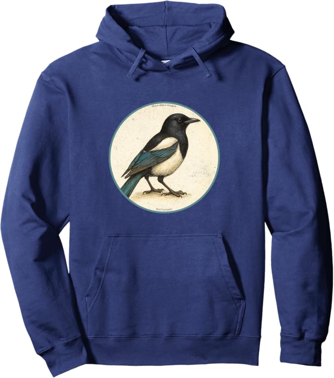 Retro Black-Billed Magpie Hoodie – Vintage Bird Design Sweatshirt