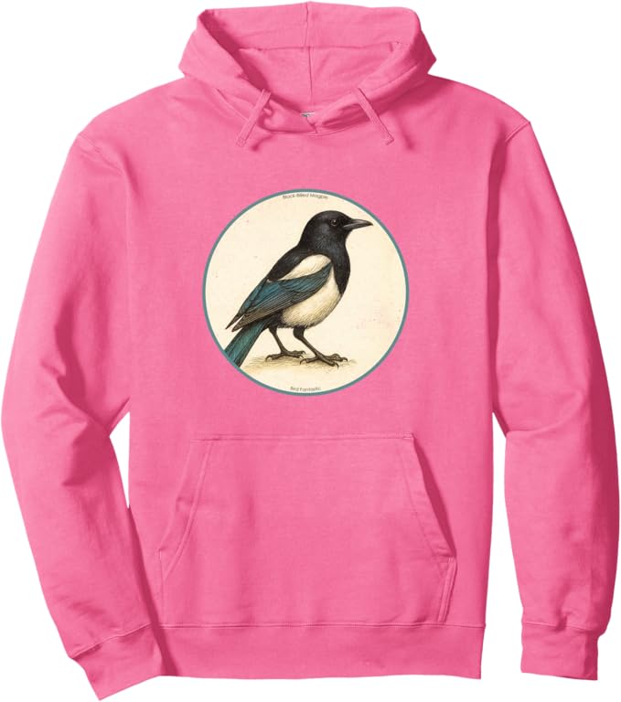 Retro Black-Billed Magpie Hoodie – Vintage Bird Design Sweatshirt
