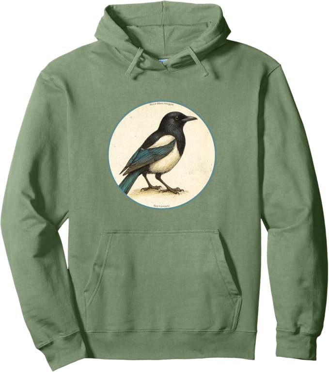 Retro Black-Billed Magpie Hoodie – Vintage Bird Design Sweatshirt