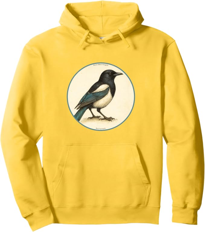 Retro Black-Billed Magpie Hoodie – Vintage Bird Design Sweatshirt