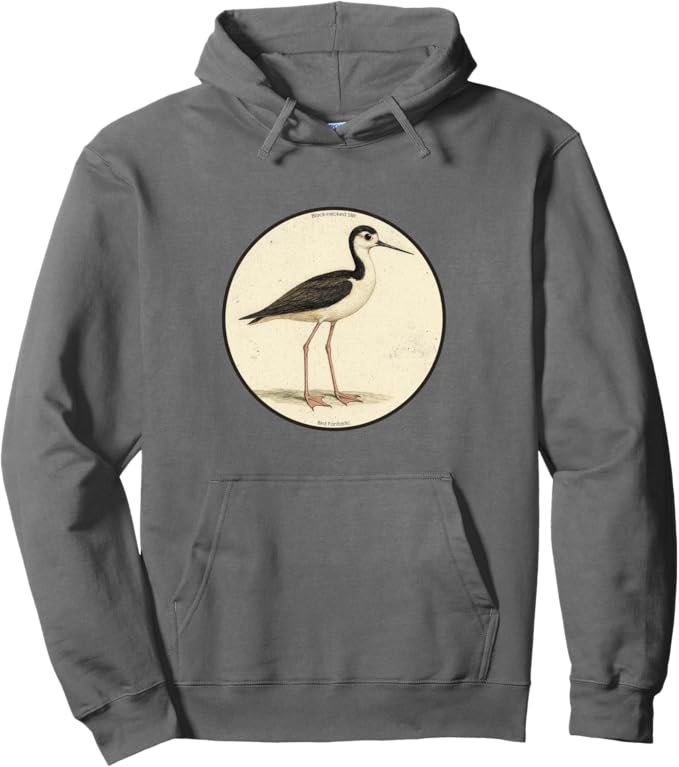Retro Black-Necked Stilt Hoodie – Vintage Bird Design Sweatshirt