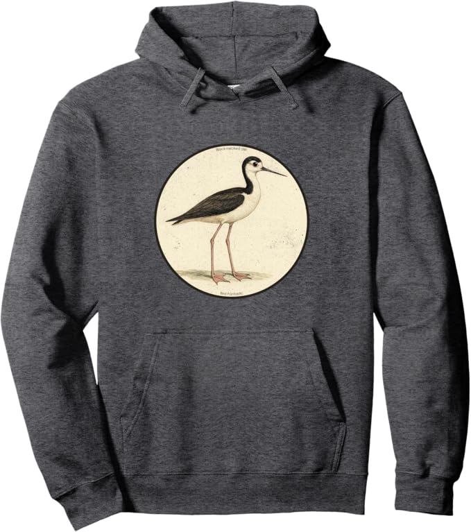 Retro Black-Necked Stilt Hoodie – Vintage Bird Design Sweatshirt