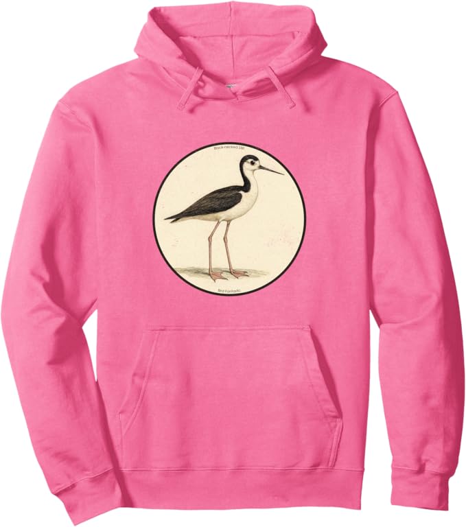 Retro Black-Necked Stilt Hoodie – Vintage Bird Design Sweatshirt
