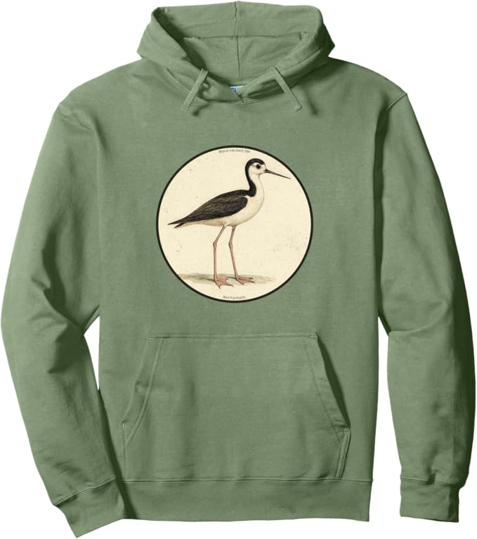 Retro Black-Necked Stilt Hoodie – Vintage Bird Design Sweatshirt