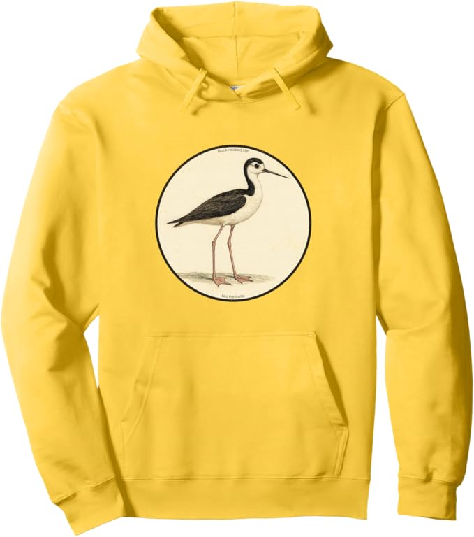 Retro Black-Necked Stilt Hoodie – Vintage Bird Design Sweatshirt