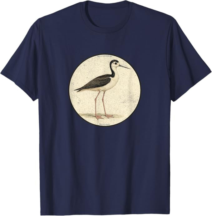 Black-necked Stilt T-Shirt Retro Design by Bird Fan | Birding Graphic Tee