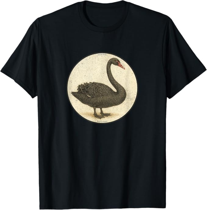 Retro Black Swan T-Shirt Design 10 Colors by Bird Fantastic | Birding Graphic Tee
