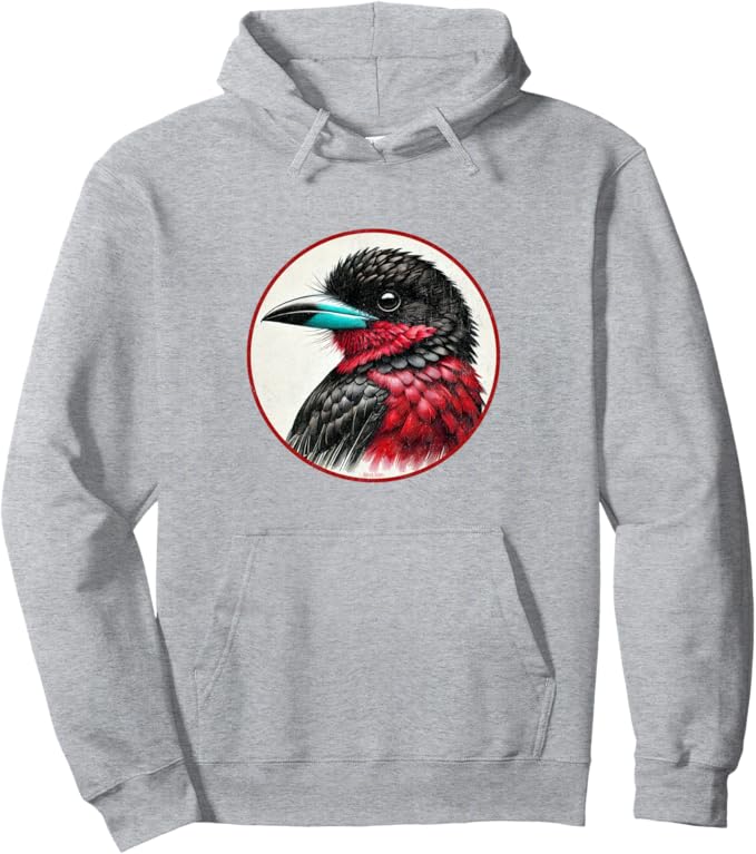 Retro Black and Red Broadbill Hoodie – Vintage Bird Design Sweatshirt