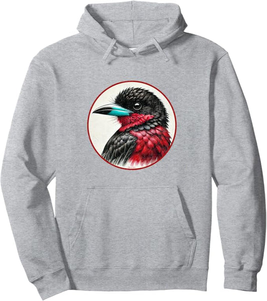 Retro Black and Red Broadbill Hoodie – Vintage Bird Design Sweatshirt