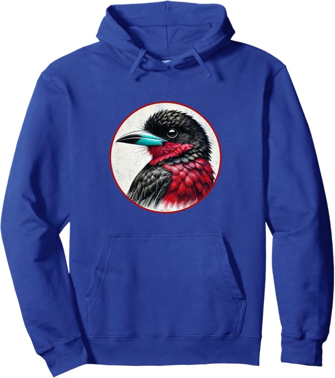 Retro Black and Red Broadbill Hoodie – Vintage Bird Design Sweatshirt