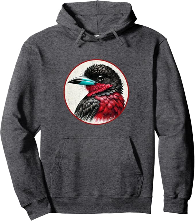 Retro Black and Red Broadbill Hoodie – Vintage Bird Design Sweatshirt