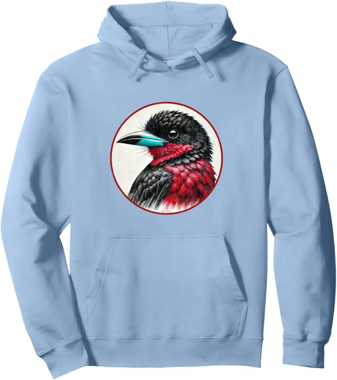 Retro Black and Red Broadbill Hoodie – Vintage Bird Design Sweatshirt