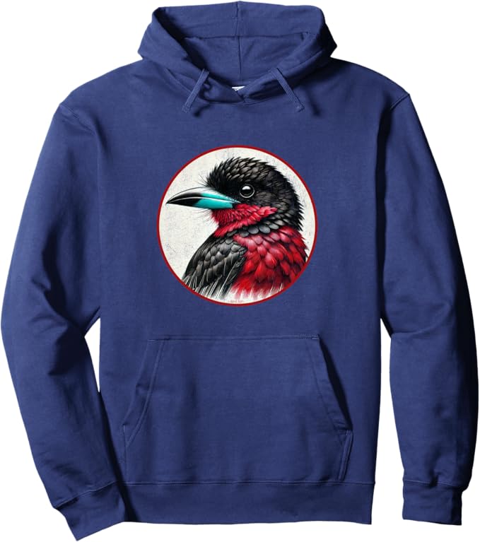 Retro Black and Red Broadbill Hoodie – Vintage Bird Design Sweatshirt