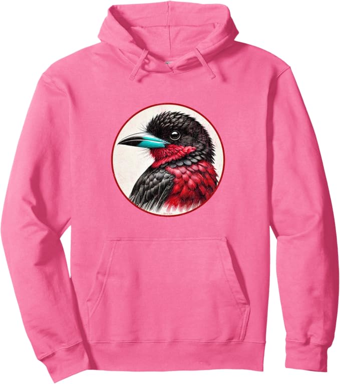 Retro Black and Red Broadbill Hoodie – Vintage Bird Design Sweatshirt