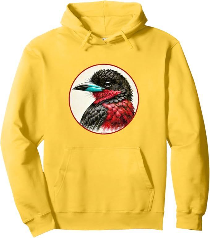 Retro Black and Red Broadbill Hoodie – Vintage Bird Design Sweatshirt