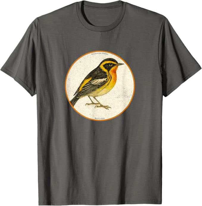 Colorful Retro Blackburnian Warbler Bird Design T-Shirt Design 10 Colors by Bird.Fan | Birding Graphic Tee