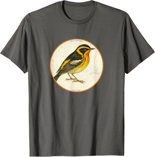 Colorful Retro Blackburnian Warbler Bird Design T-Shirt Design 10 Colors by Bird.Fan | Birding Graphic Tee