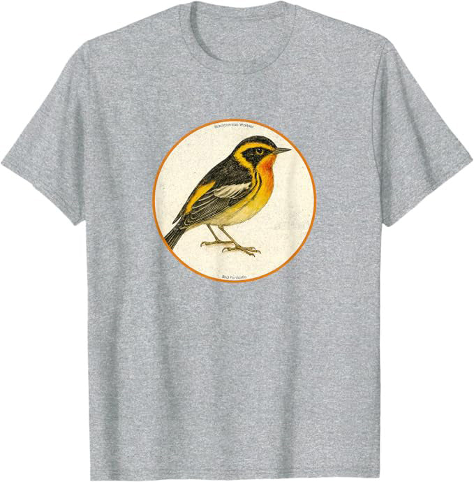 Colorful Retro Blackburnian Warbler Bird Design T-Shirt Design 10 Colors by Bird.Fan | Birding Graphic Tee
