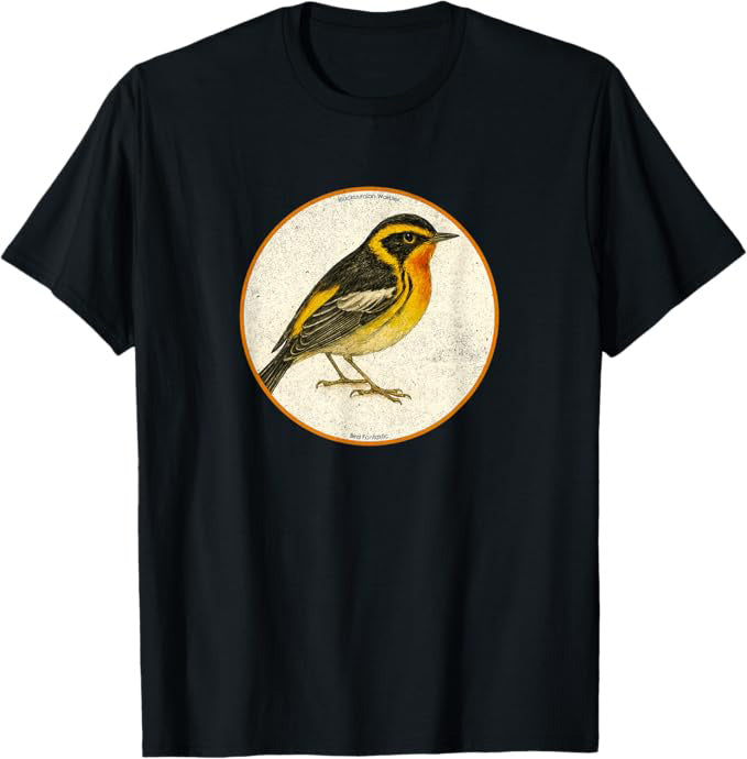 Colorful Retro Blackburnian Warbler Bird Design T-Shirt Design 10 Colors by Bird.Fan | Birding Graphic Tee