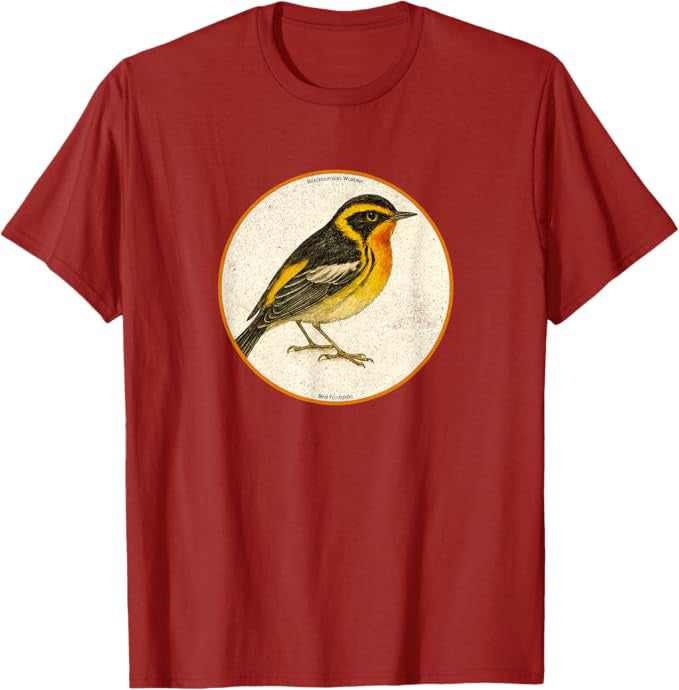 Colorful Retro Blackburnian Warbler Bird Design T-Shirt Design 10 Colors by Bird.Fan | Birding Graphic Tee