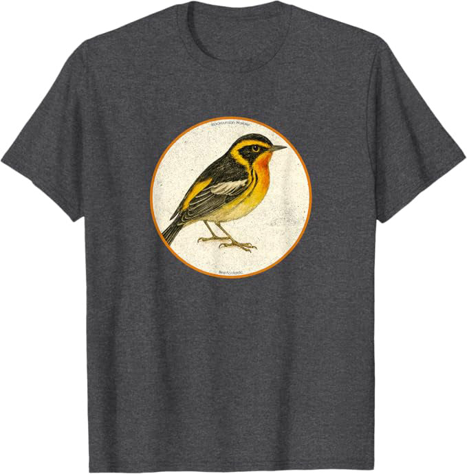 Colorful Retro Blackburnian Warbler Bird Design T-Shirt Design 10 Colors by Bird.Fan | Birding Graphic Tee