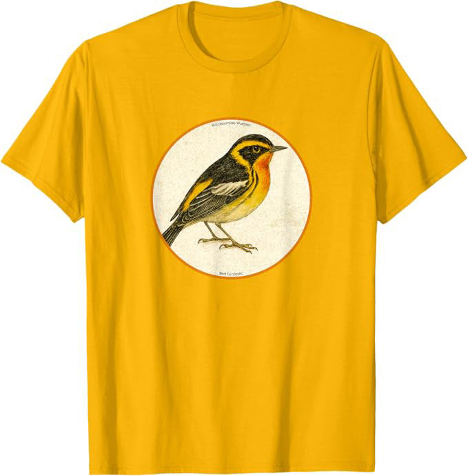 Colorful Retro Blackburnian Warbler Bird Design T-Shirt Design 10 Colors by Bird.Fan | Birding Graphic Tee