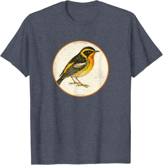 Colorful Retro Blackburnian Warbler Bird Design T-Shirt Design 10 Colors by Bird.Fan | Birding Graphic Tee