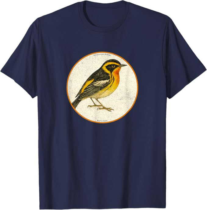 Colorful Retro Blackburnian Warbler Bird Design T-Shirt Design 10 Colors by Bird.Fan | Birding Graphic Tee