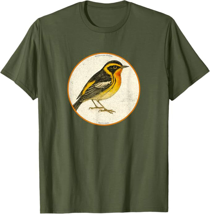 Colorful Retro Blackburnian Warbler Bird Design T-Shirt Design 10 Colors by Bird.Fan | Birding Graphic Tee
