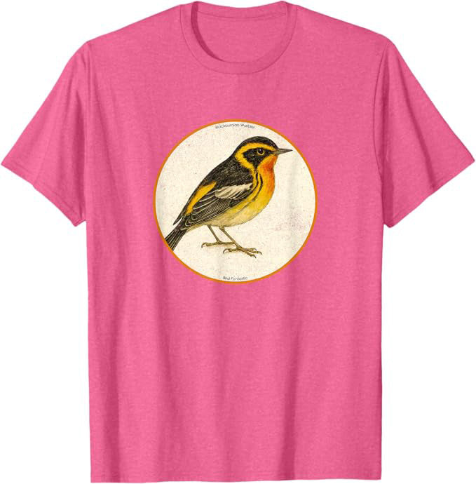 Colorful Retro Blackburnian Warbler Bird Design T-Shirt Design 10 Colors by Bird.Fan | Birding Graphic Tee
