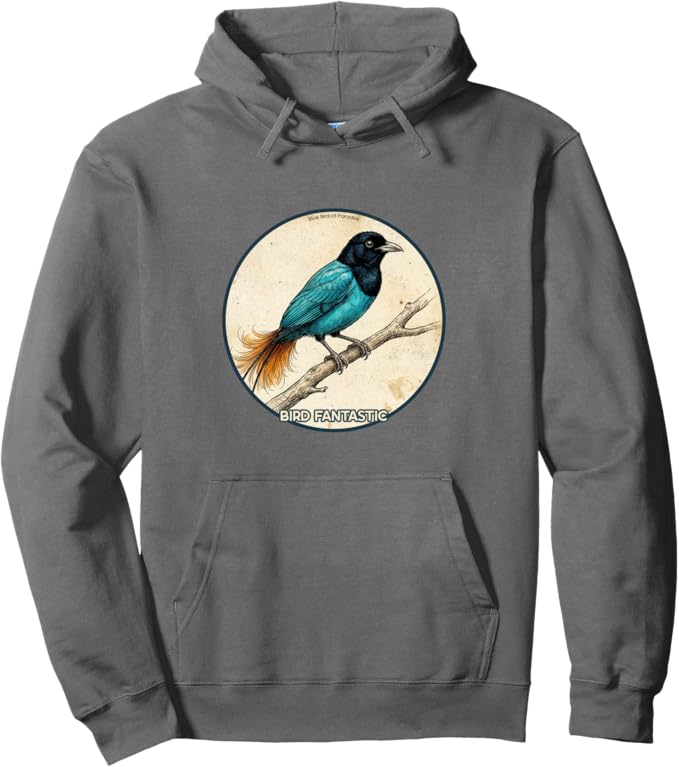 Retro Blue Bird-of-Paradise Hoodie – Vintage Bird Design Sweatshirt