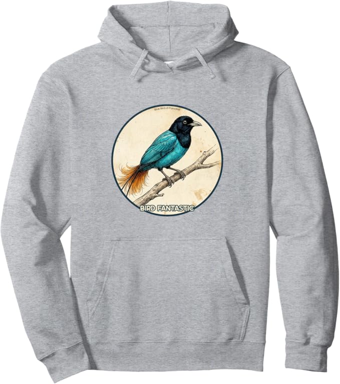 Retro Blue Bird-of-Paradise Hoodie – Vintage Bird Design Sweatshirt