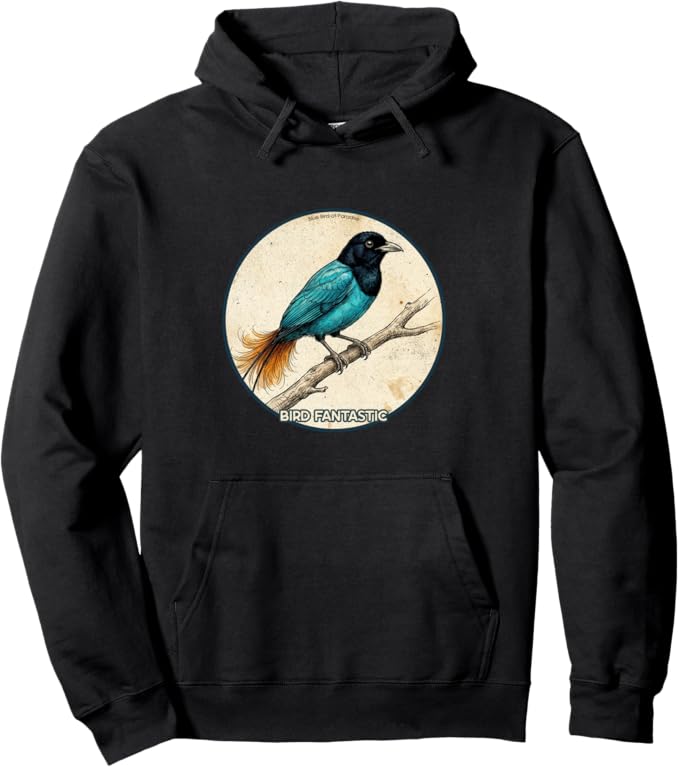 Retro Blue Bird-of-Paradise Hoodie – Vintage Bird Design Sweatshirt
