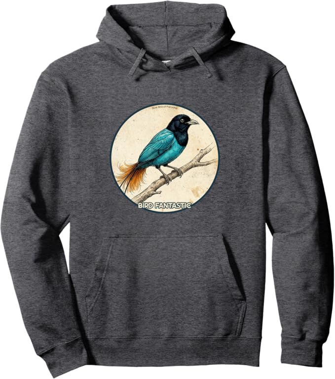 Retro Blue Bird-of-Paradise Hoodie – Vintage Bird Design Sweatshirt