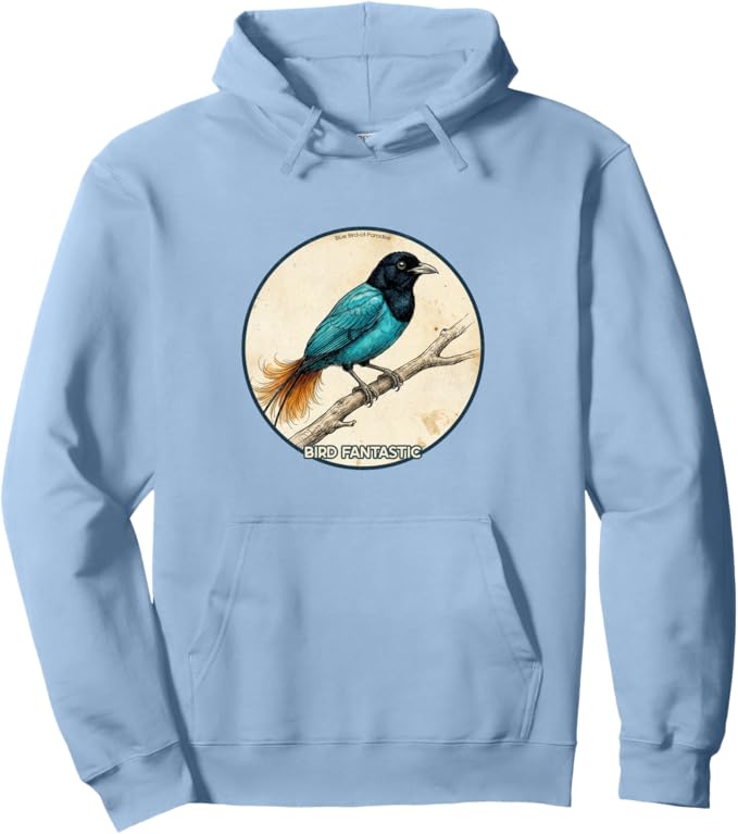 Retro Blue Bird-of-Paradise Hoodie – Vintage Bird Design Sweatshirt