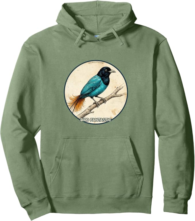 Retro Blue Bird-of-Paradise Hoodie – Vintage Bird Design Sweatshirt