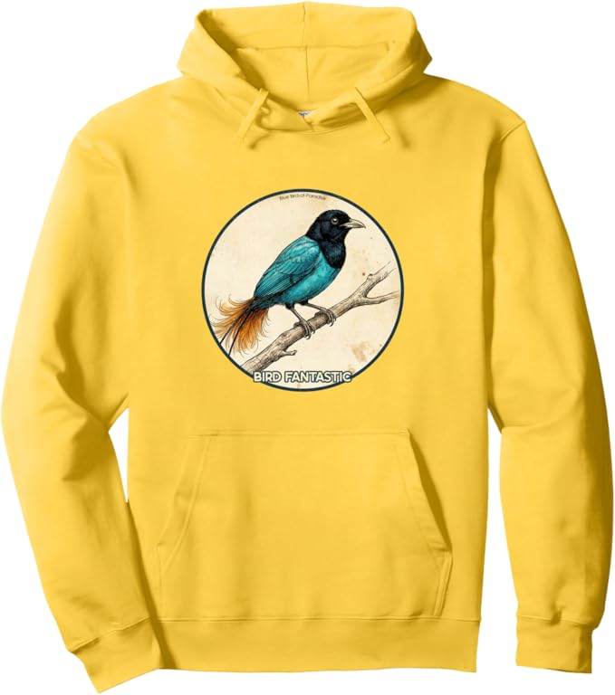 Retro Blue Bird-of-Paradise Hoodie – Vintage Bird Design Sweatshirt